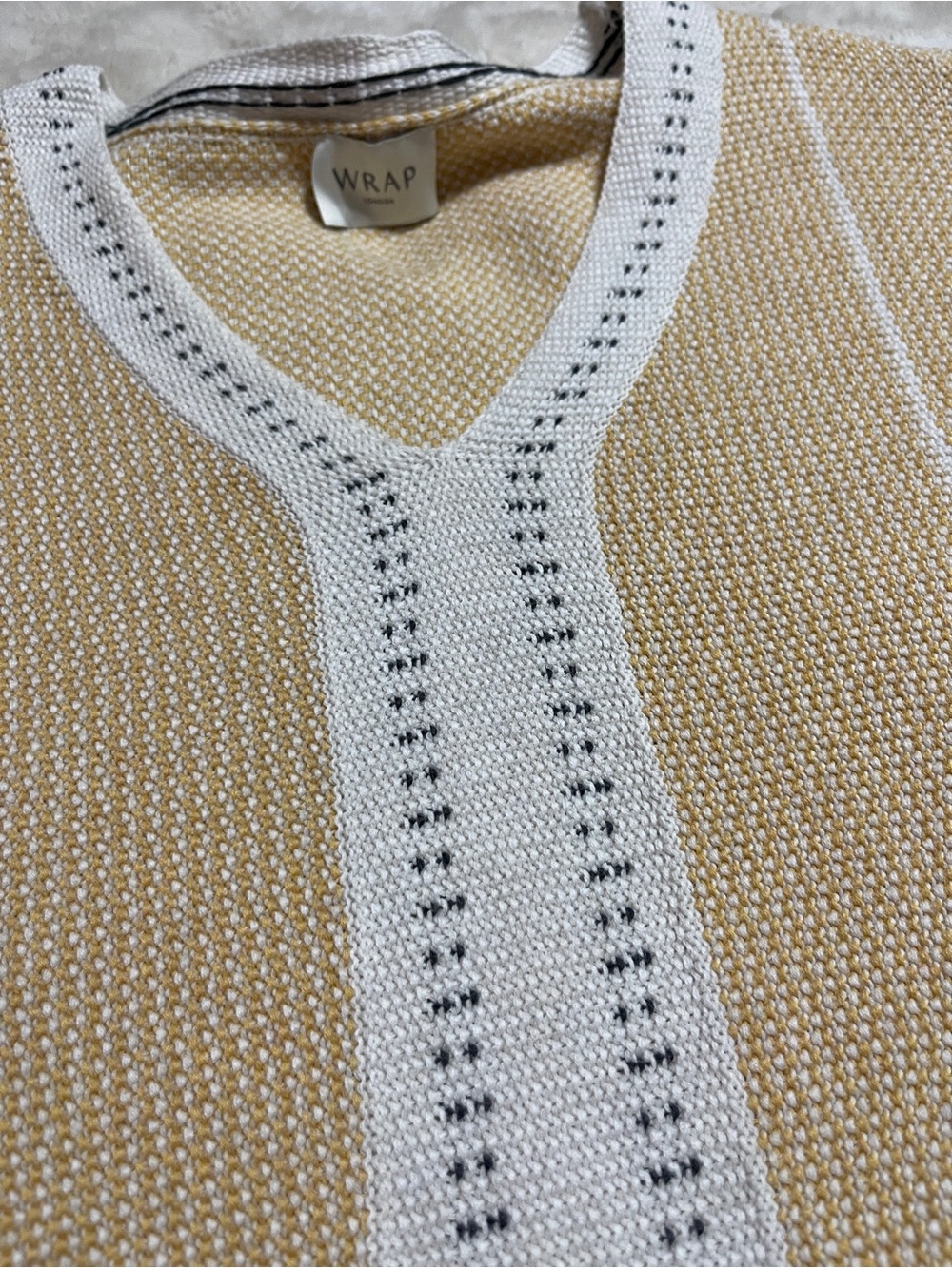Wrap London Beige and Cream V-Neck Knit Sweater